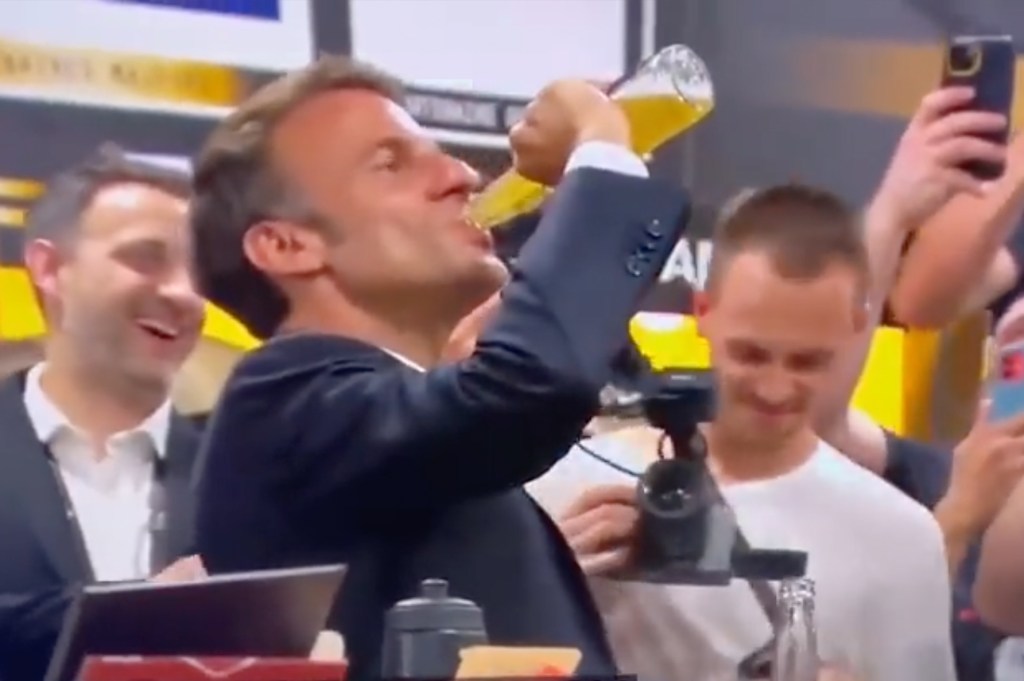 emmanuel macron chugs beer toxic masculinity